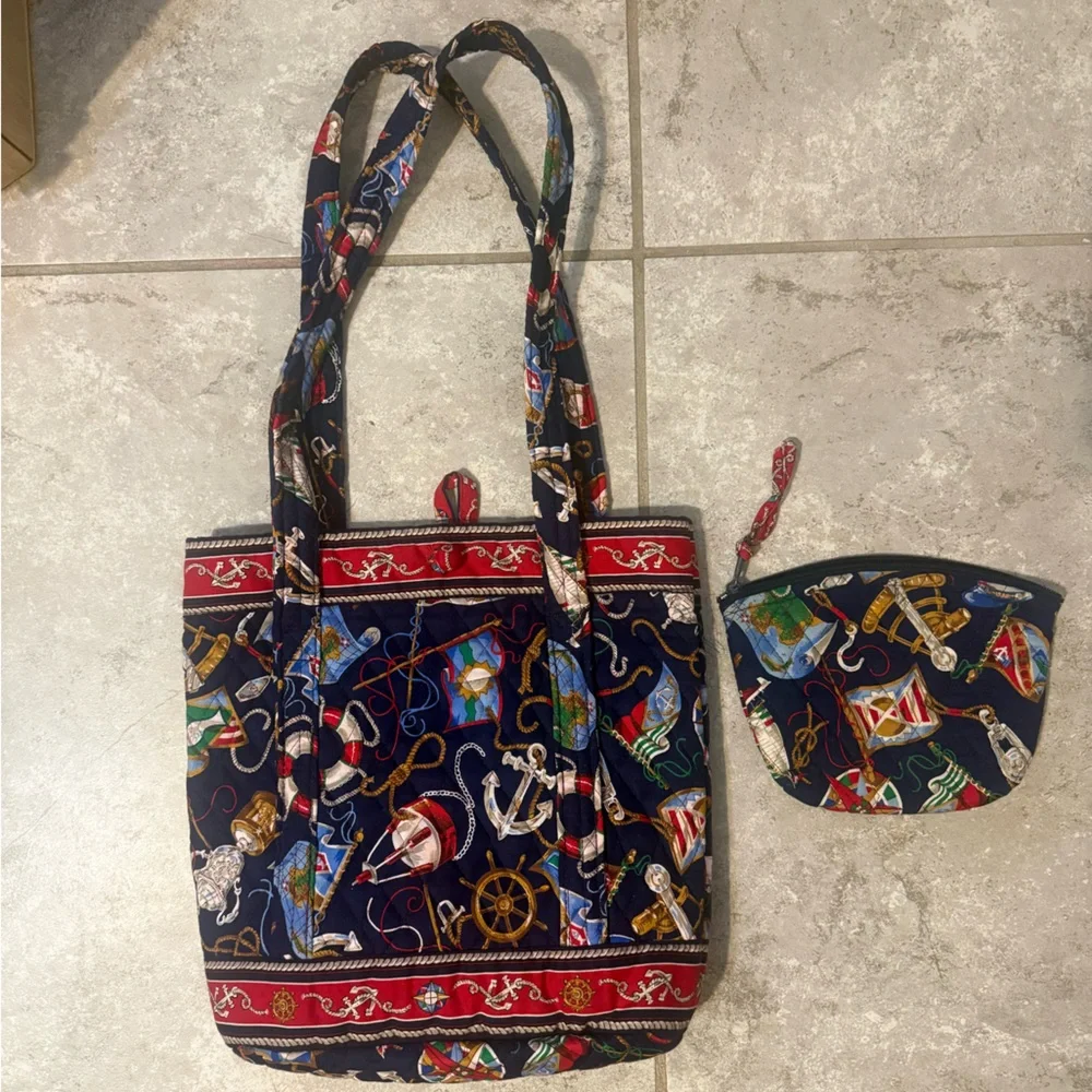 Vera Bradley Nautical Themed Tote Bag and Pouch - Picture 1 of 1